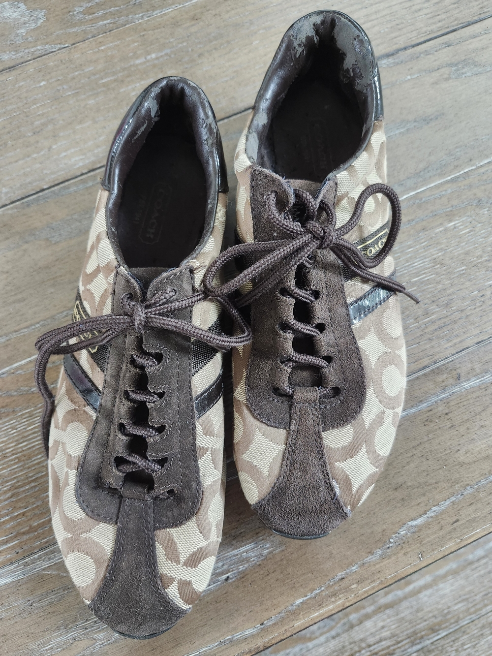 Coach Women's Brown Signature Canvas Lace-Up Sneakers